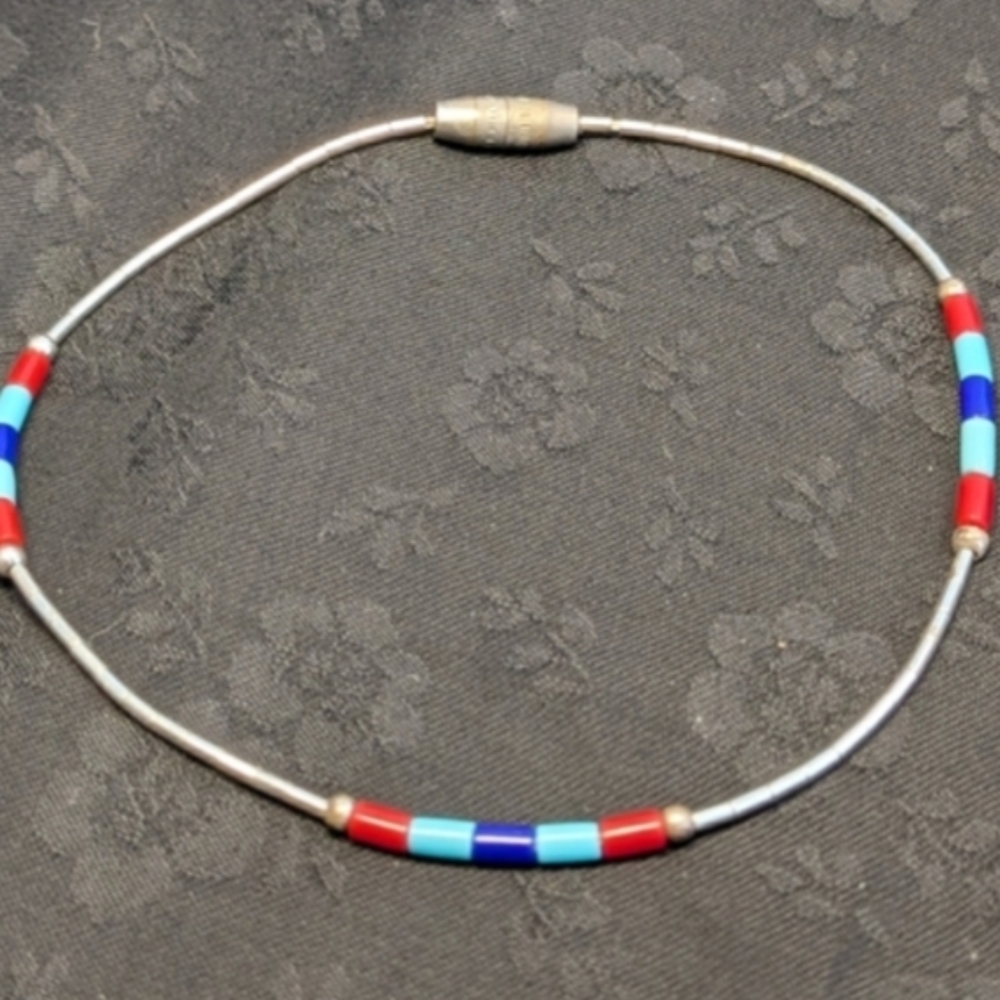 Native America Style Liquid Silver Sterling Silver Multicolor Bracelet 7 In
